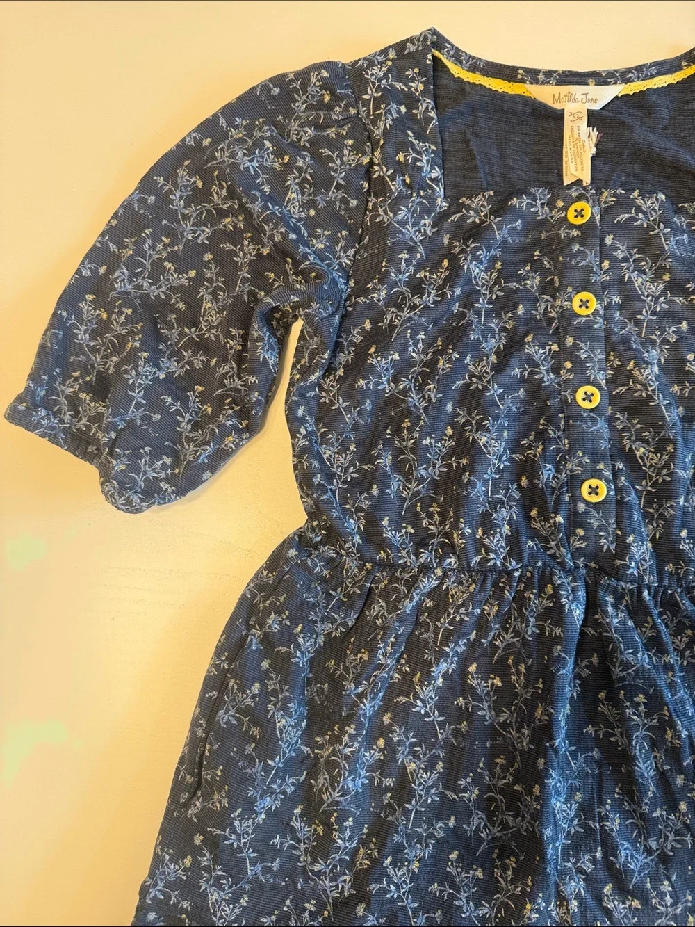 Matilda Jane Navy Floral Button-Up Tiered Dress with Yellow Accents
